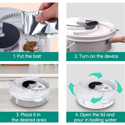 Automatic Fly Trap with USB Power and Rotating Arm, 5 Bait Stations