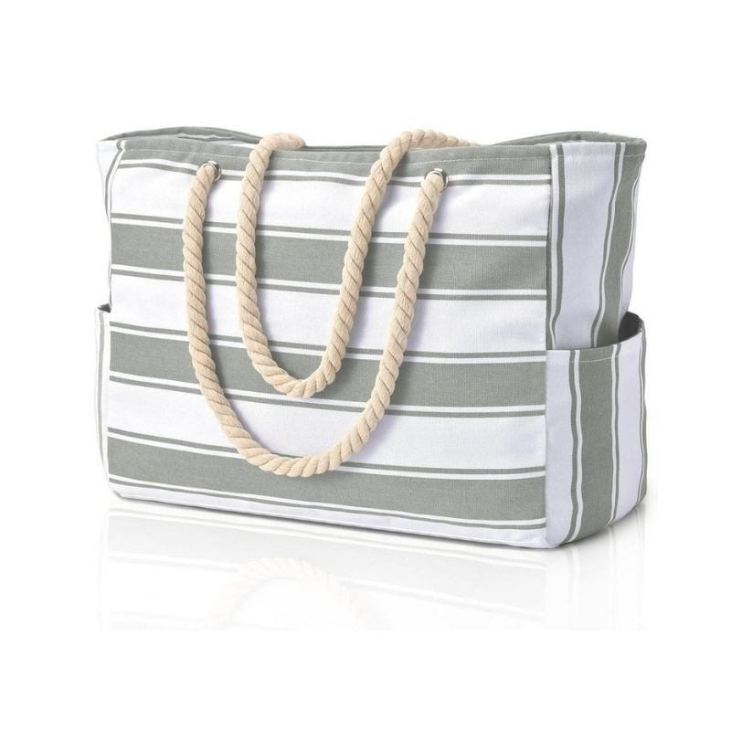 Oversized Beach Tote with Zip Closure and Mesh Panels, Water Resistant 20L