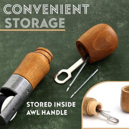Hand Sewing Awl Kit with Dual Stainless Steel Needles and Waxed Thread