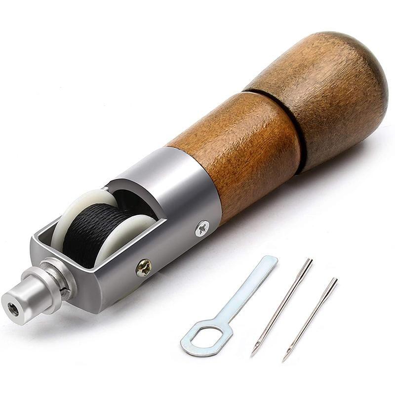Hand Sewing Awl Kit with Dual Stainless Steel Needles and Waxed Thread ...