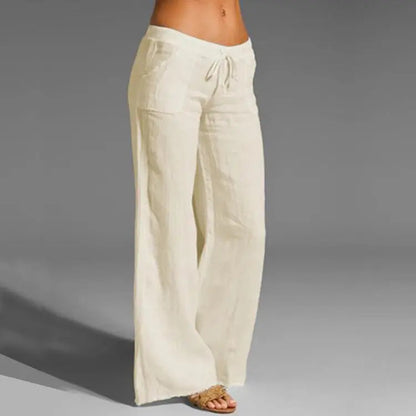Linen Cotton Blend Trousers with Elastic Waist and Loose Fit for Women