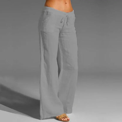 Linen Cotton Blend Trousers with Elastic Waist and Loose Fit for Women