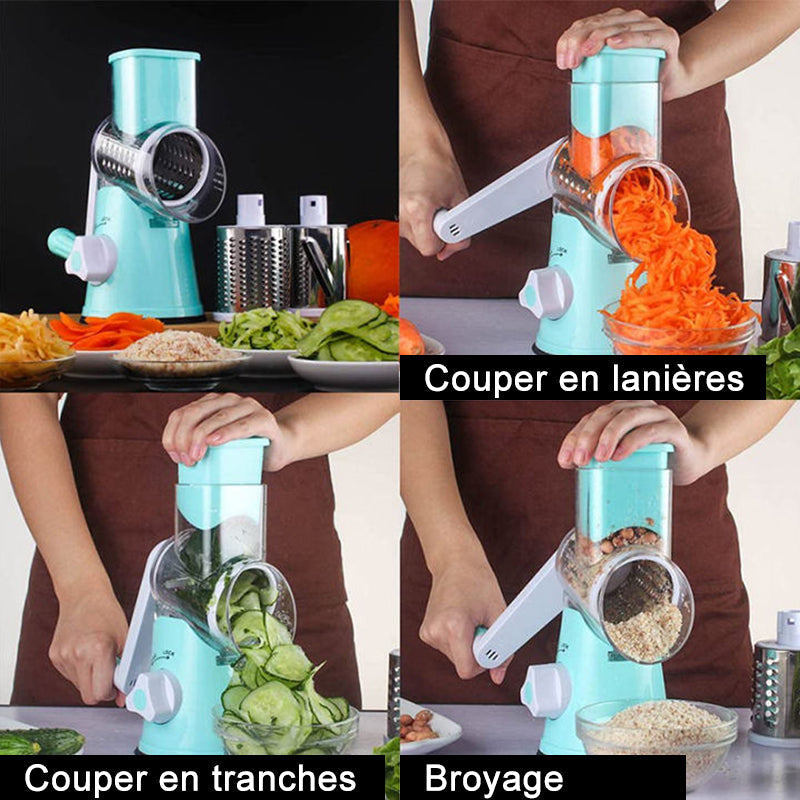 Rotary Vegetable Grater with 3 Interchangeable Stainless Steel Blades and Suction Feet