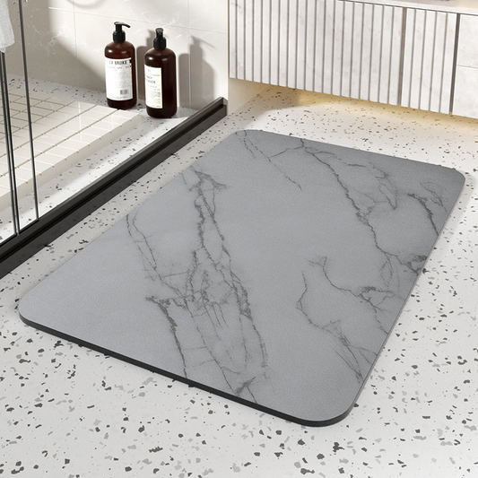 Absorbent Diatom Stone Bath Mat with Non-Slip Rubber Base and Marble Design
