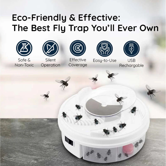 Automatic Fly Trap with USB Power and Rotating Arm, 5 Bait Stations