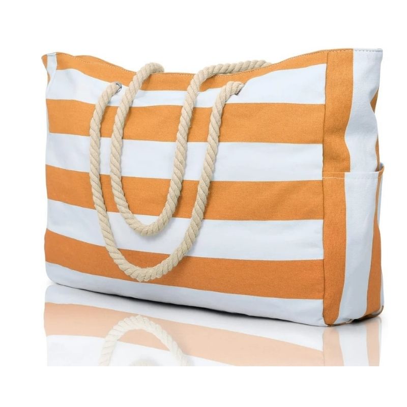 Oversized Beach Tote with Zip Closure and Mesh Panels, Water Resistant 20L