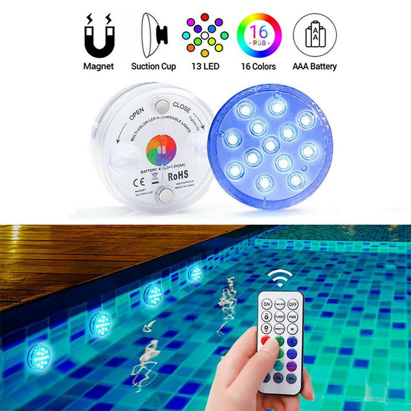 Submersible LED Light with 16-Color Remote and Suction Cup Mounting for Pools