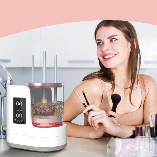 Electric Makeup Brush Cleaner with Automatic Spinning and Multiple Collars