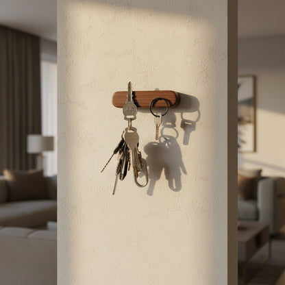 Magnetic Wooden Key Holder with Adhesive Mounting and Natural Wood Finish