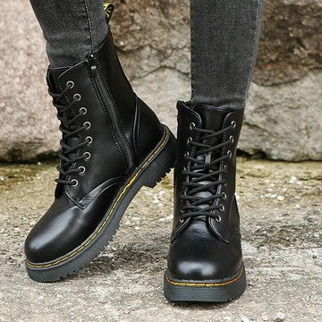 Women’s Lace-Up Ankle Boots with Side Zipper and Low Block Heel