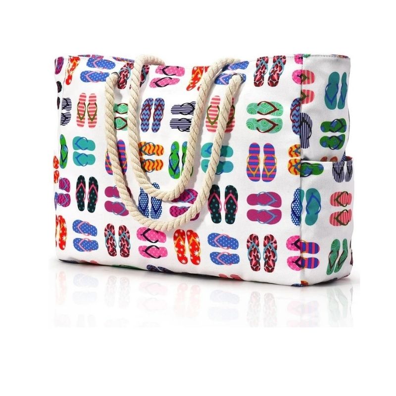 Oversized Beach Tote with Zip Closure and Mesh Panels, Water Resistant 20L