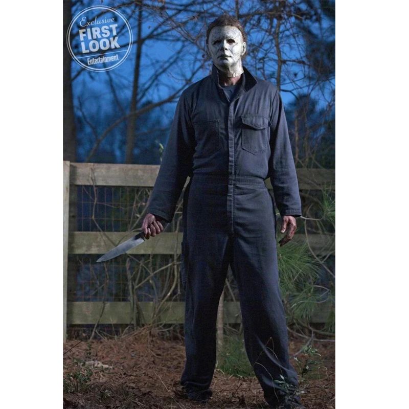 Horror Character Costume Set with Full Face Mask and Jumpsuit for Adults