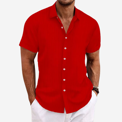 Linen Cotton Blend Shirt with Open Stitch Closure and Regular Fit