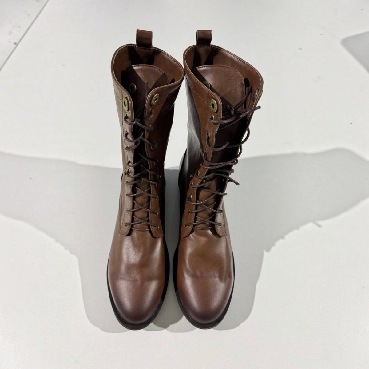 Lace-Up Ankle Boots for Women with Collapsible Cuff and Treaded Sole, Retro Inspired