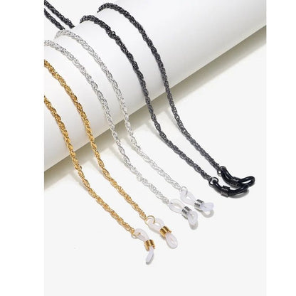 Eyeglass Chain with Braided Metal Links and Silicone Temple Loops