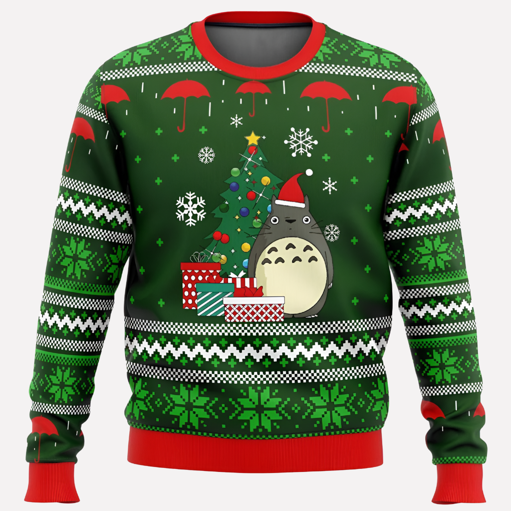 Unisex Crew Neck Sweater with Bright Neon Reindeer and Snowflake Pattern