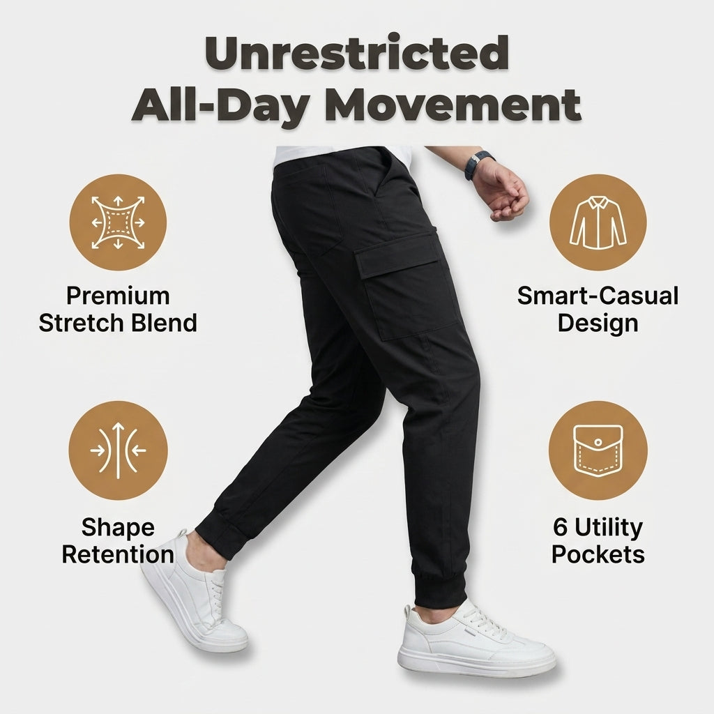 Stretch Cargo Jeans with Six Pockets and Reinforced Stitching, Slim Fit