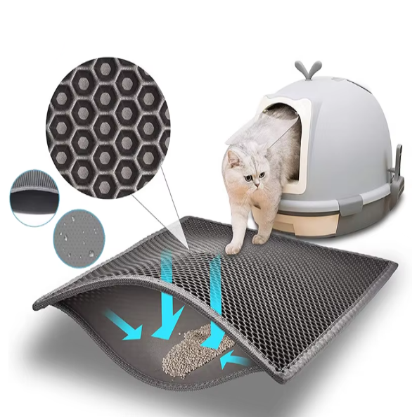 Two Layer Honeycomb Litter Mat in Gray EVA That Folds into a Funnel for Pouring Litter Back