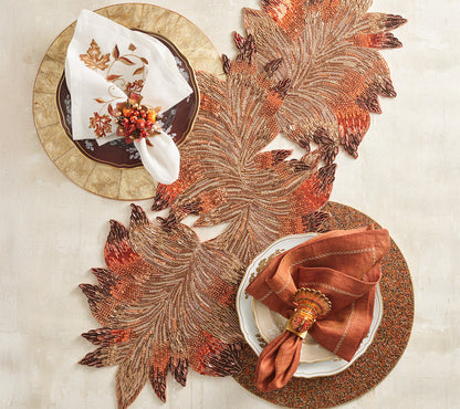 Harvest Cornucopia Napkin Ring Set with Raised Berries and Pumpkins, Pack of 4