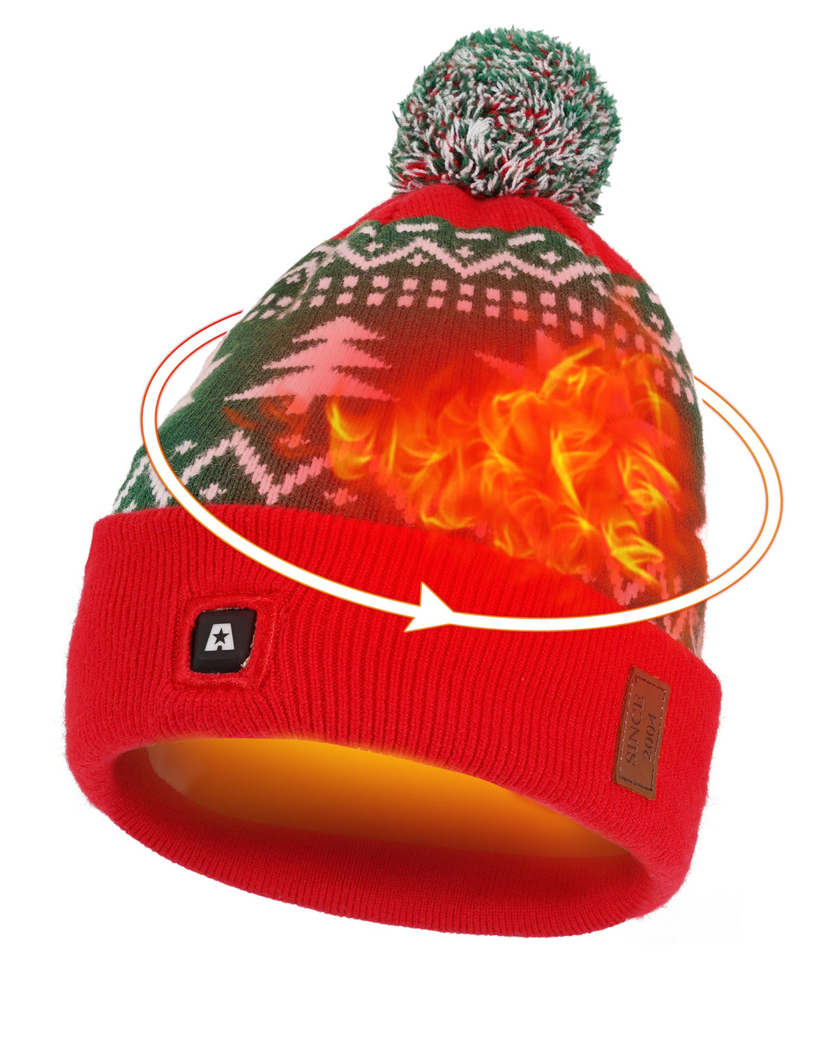 Rechargeable Heated Knit Beanie Hat with Dual Heating Pads and 3 Heat Modes for Winter