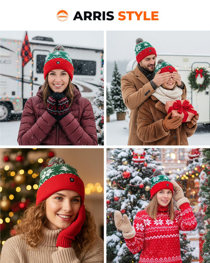 Rechargeable Heated Knit Beanie Hat with Dual Heating Pads and 3 Heat Modes for Winter