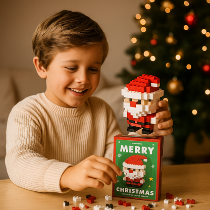 Building Block Christmas Figures with Interlocking Snap Pieces and Assembly Guide