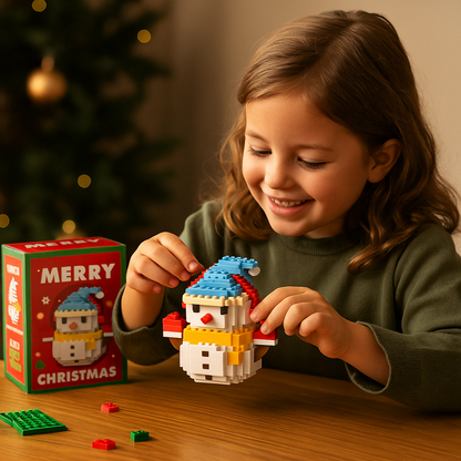 Building Block Christmas Figures with Interlocking Snap Pieces and Assembly Guide