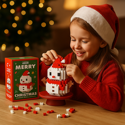 Building Block Christmas Figures with Interlocking Snap Pieces and Assembly Guide