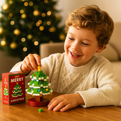 Building Block Christmas Figures with Interlocking Snap Pieces and Assembly Guide