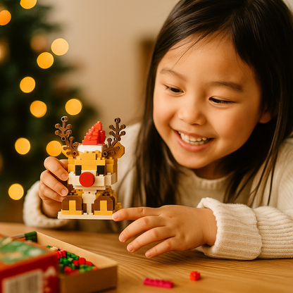 Building Block Christmas Figures with Interlocking Snap Pieces and Assembly Guide