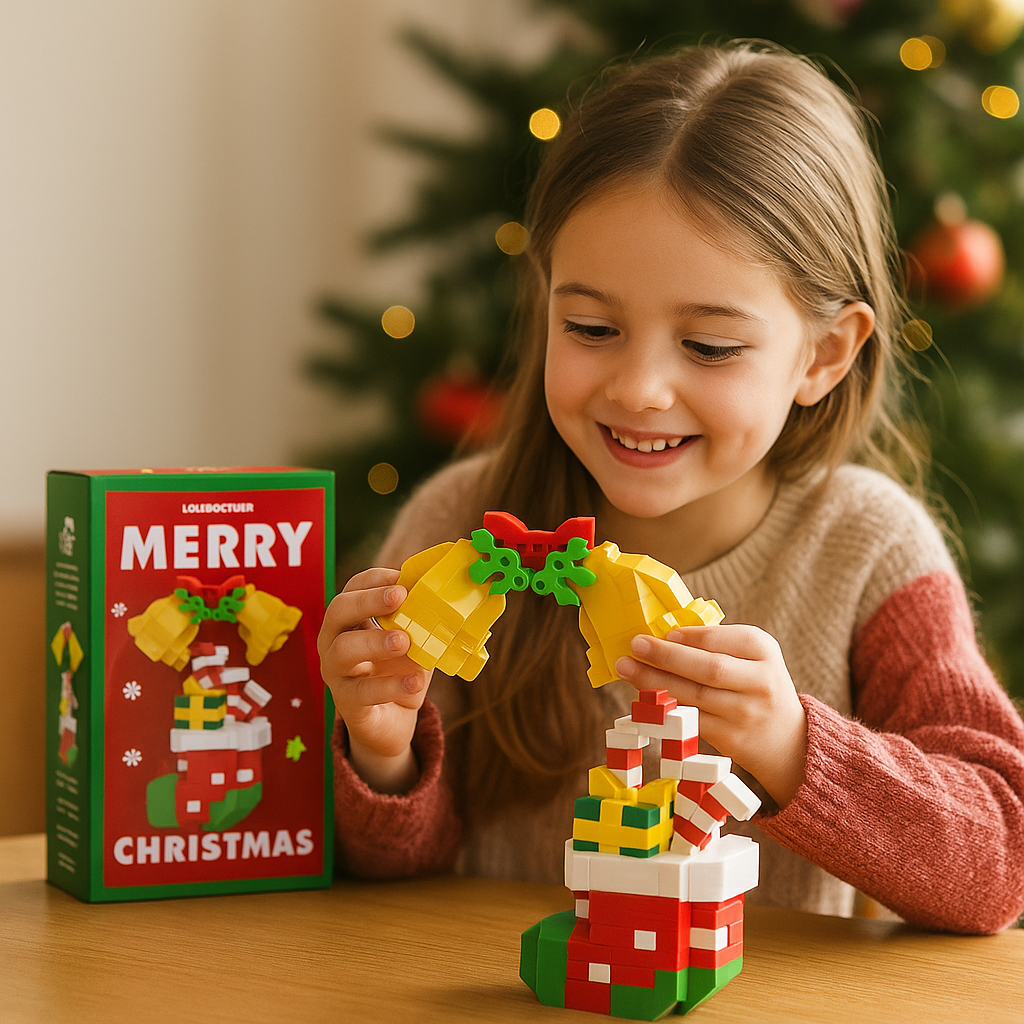 Building Block Christmas Figures with Interlocking Snap Pieces and Assembly Guide