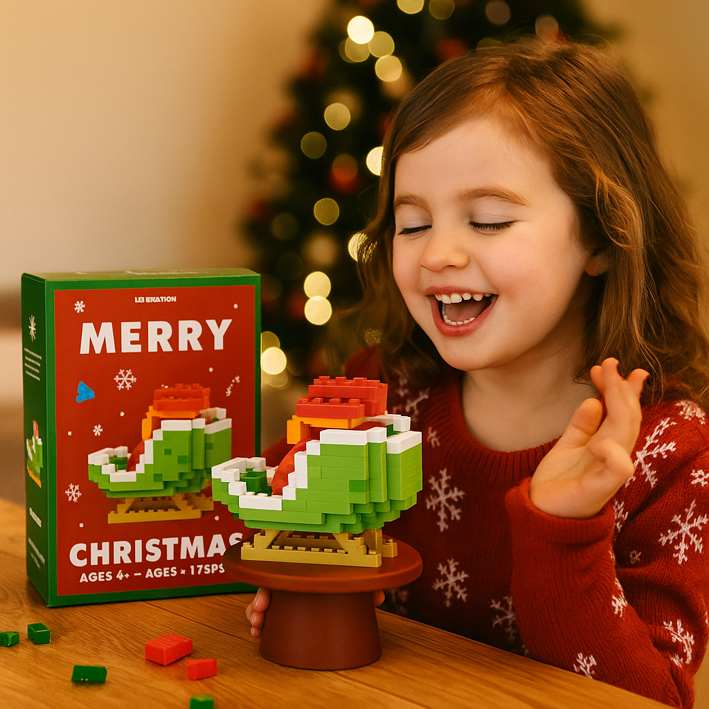 Building Block Christmas Figures with Interlocking Snap Pieces and Assembly Guide