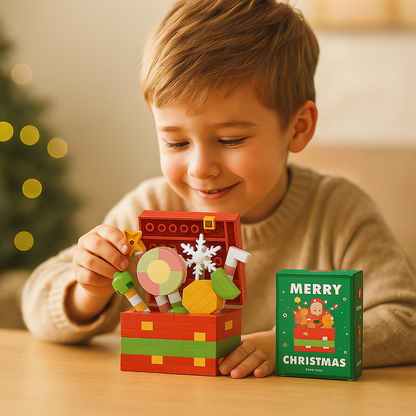 Building Block Christmas Figures with Interlocking Snap Pieces and Assembly Guide