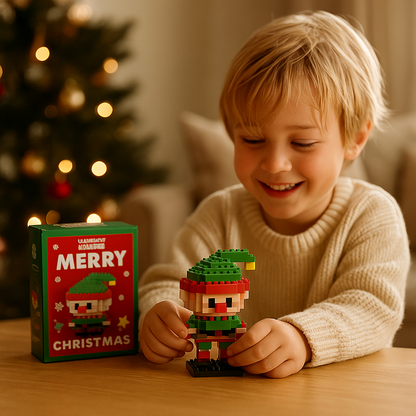Building Block Christmas Figures with Interlocking Snap Pieces and Assembly Guide