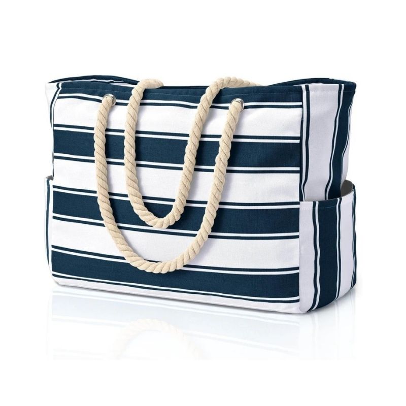 Oversized Beach Tote with Zip Closure and Mesh Panels, Water Resistant 20L