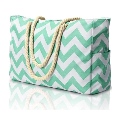 Oversized Beach Tote with Zip Closure and Mesh Panels, Water Resistant 20L