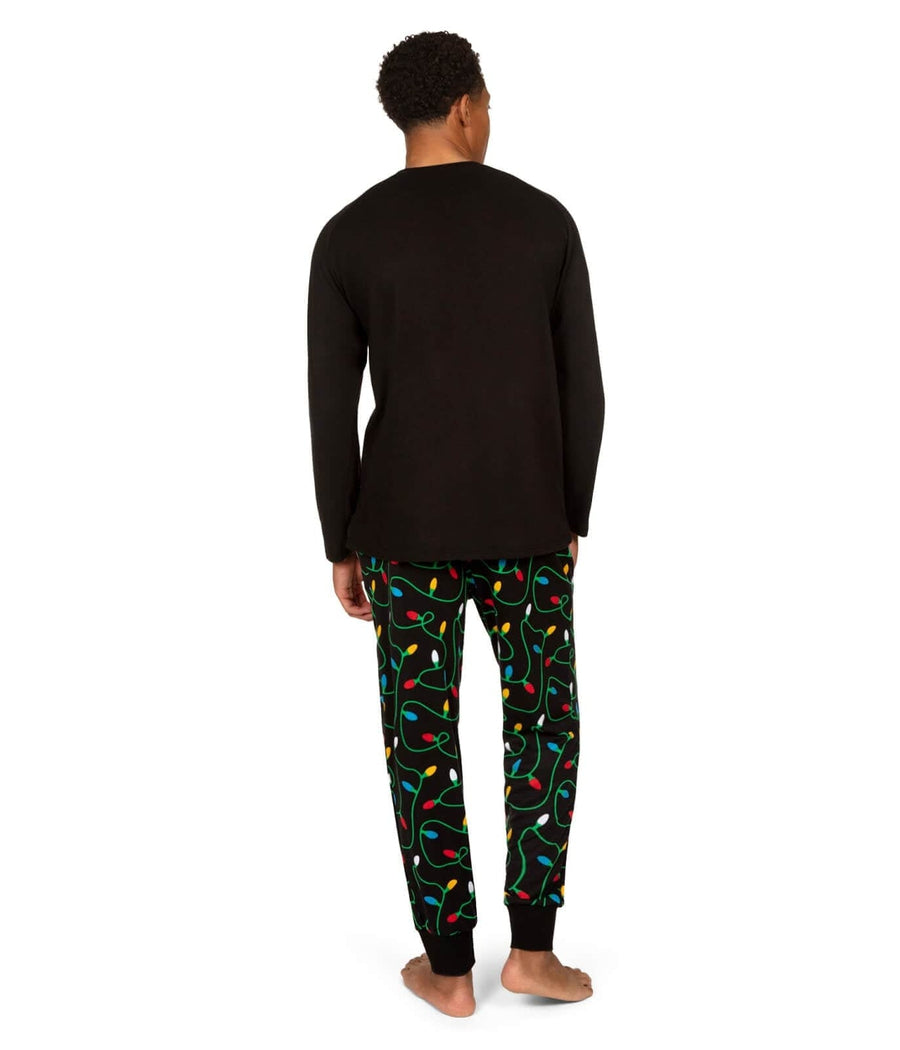 Mens Get Lit Christmas Pajama Set with Fairy Light Print Top and Pants
