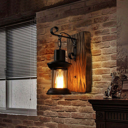 Cast Iron Wall Light with Clear Glass Shade and E26 Socket, 12in Height