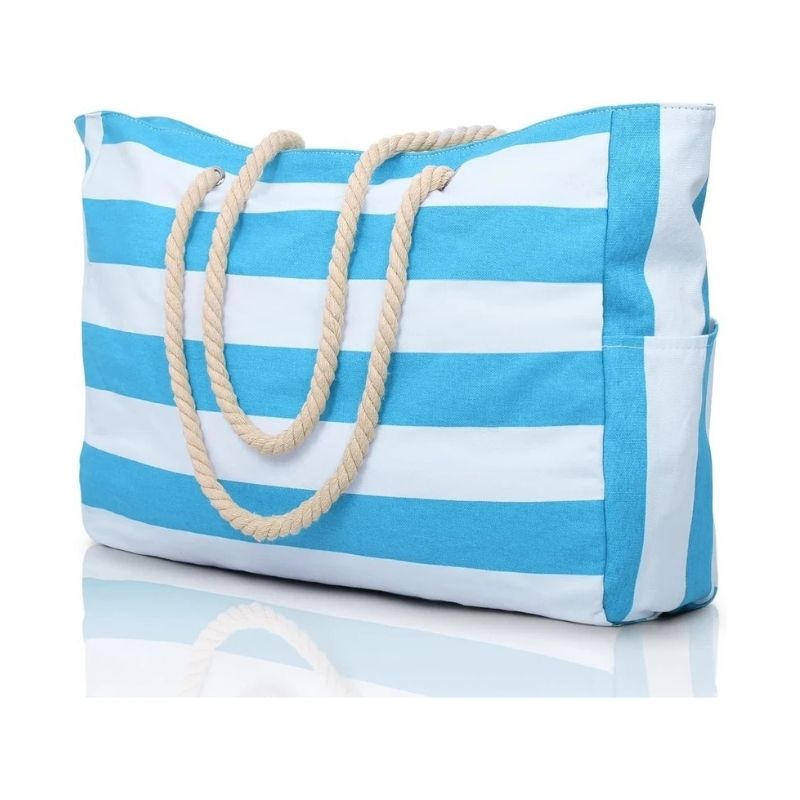 Oversized Beach Tote with Zip Closure and Mesh Panels, Water Resistant 20L