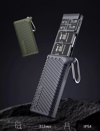 Card Reader Case with Dual SD and TF Slots, SIM Storage and 312 MBps Transfer Speed