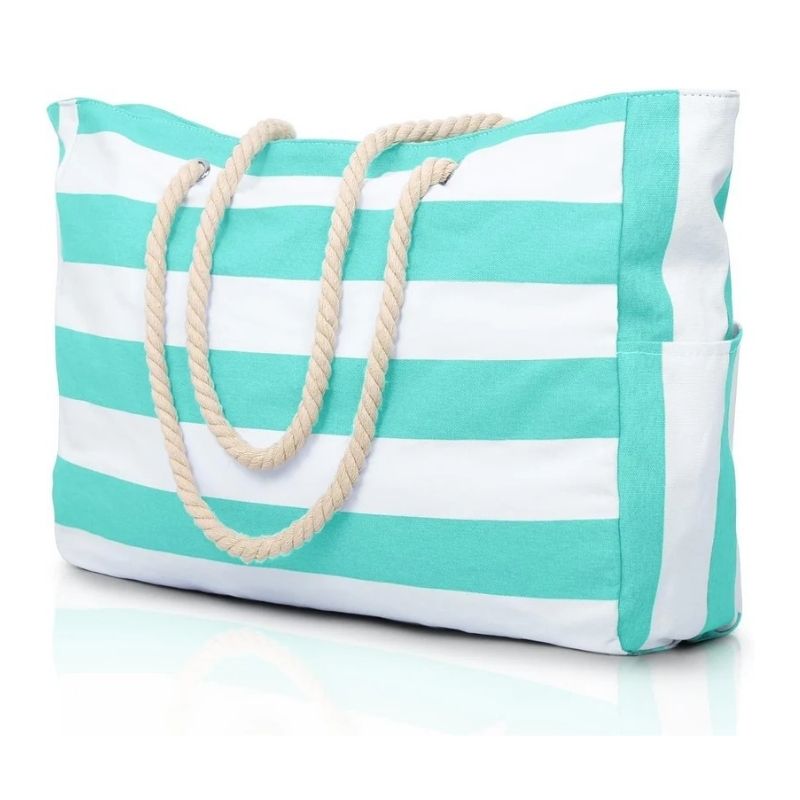 Oversized Beach Tote with Zip Closure and Mesh Panels, Water Resistant 20L