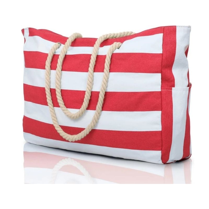 Oversized Beach Tote with Zip Closure and Mesh Panels, Water Resistant 20L