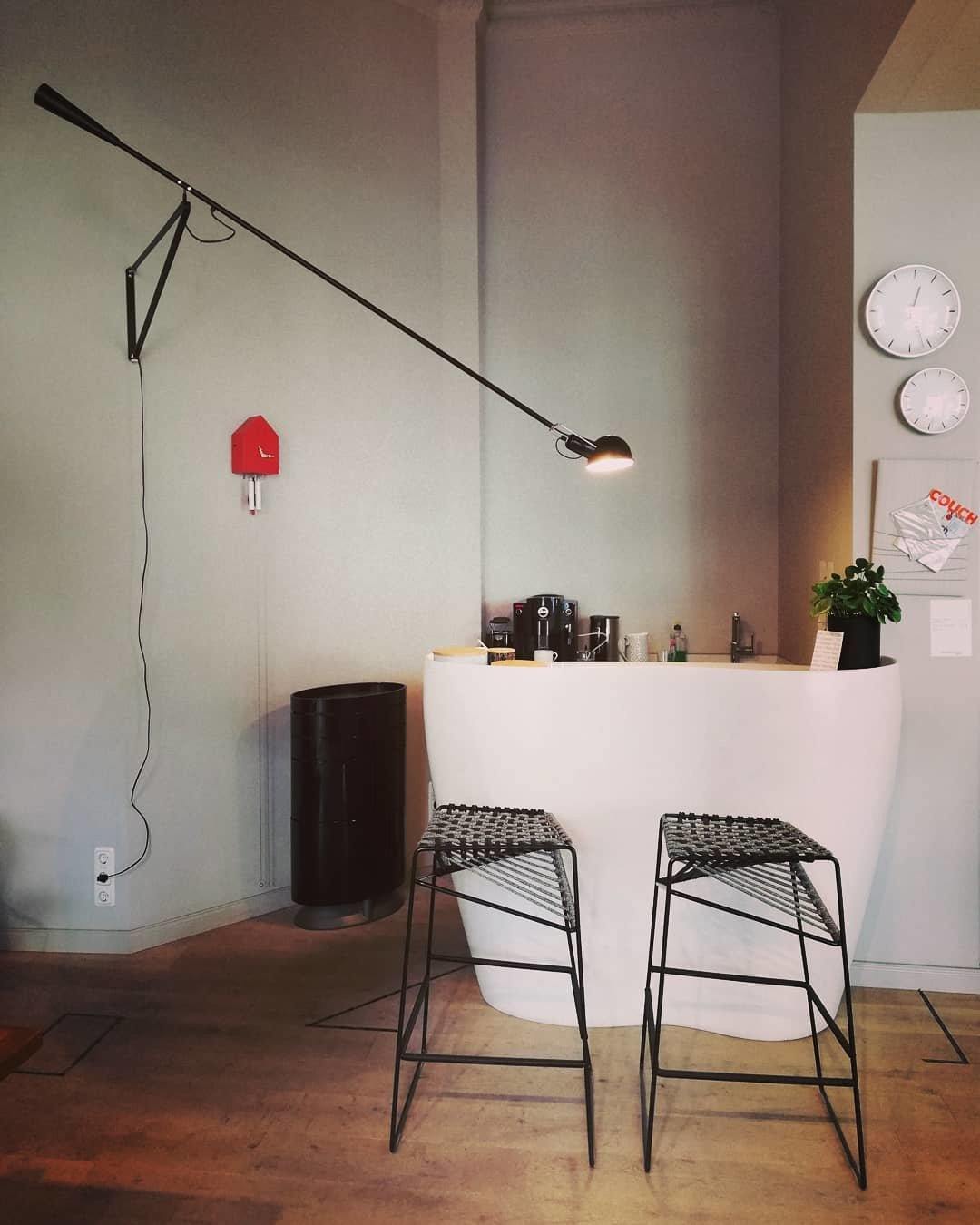 Adjustable Wall Lamp with Extended Arm and Rotating Shade, Cast Iron Counterweight