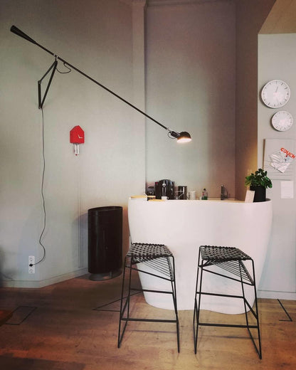 Adjustable Wall Lamp with Extended Arm and Rotating Shade, Cast Iron Counterweight