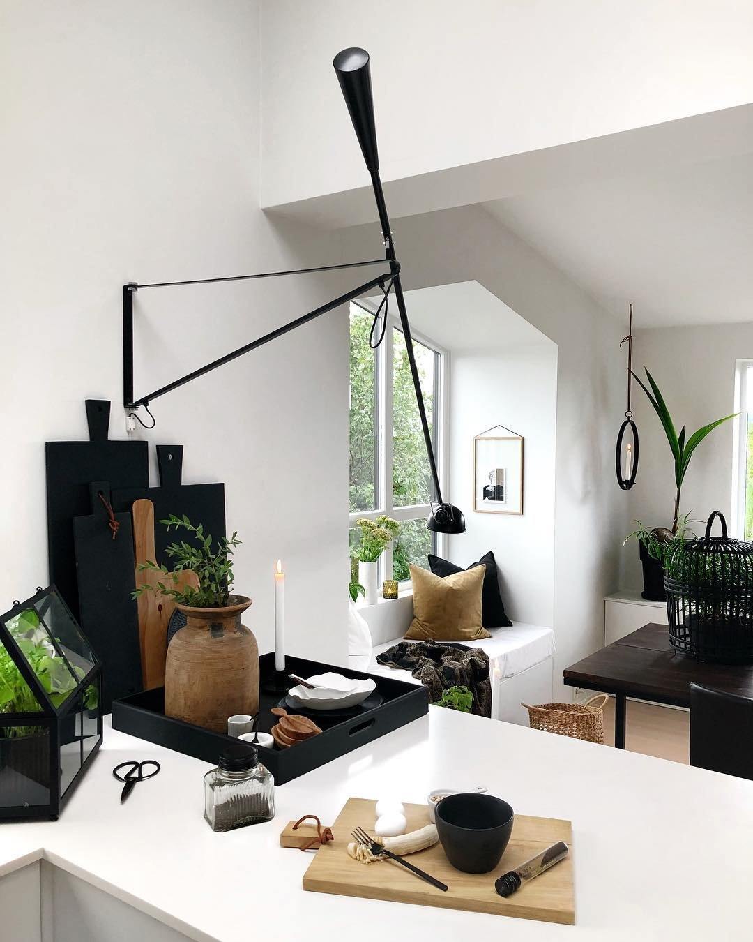 Adjustable Wall Lamp with Extended Arm and Rotating Shade, Cast Iron Counterweight