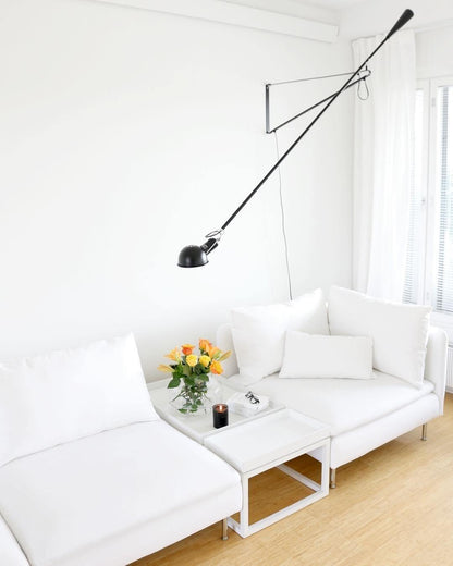 Adjustable Wall Lamp with Extended Arm and Rotating Shade, Cast Iron Counterweight