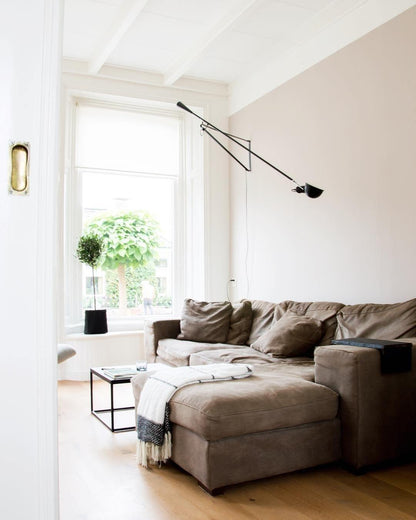 Adjustable Wall Lamp with Extended Arm and Rotating Shade, Cast Iron Counterweight
