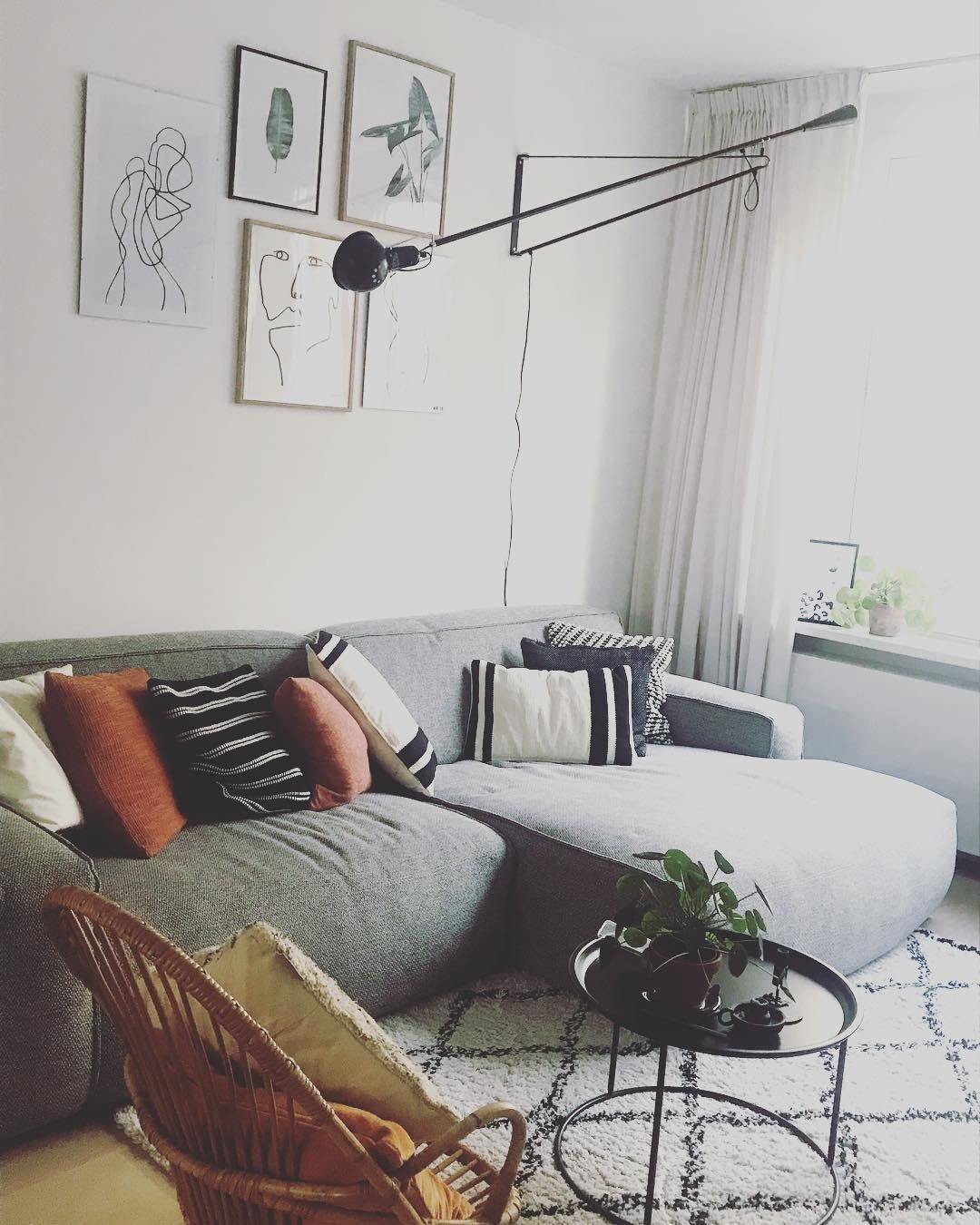 Adjustable Wall Lamp with Extended Arm and Rotating Shade, Cast Iron Counterweight
