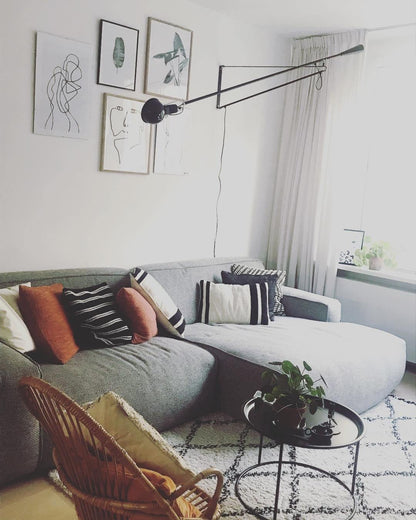 Adjustable Wall Lamp with Extended Arm and Rotating Shade, Cast Iron Counterweight