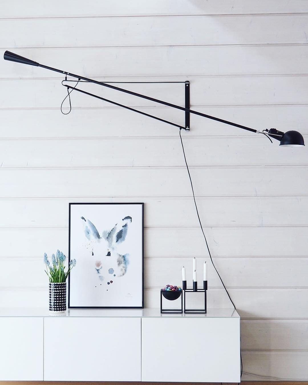 Adjustable Wall Lamp with Extended Arm and Rotating Shade, Cast Iron Counterweight